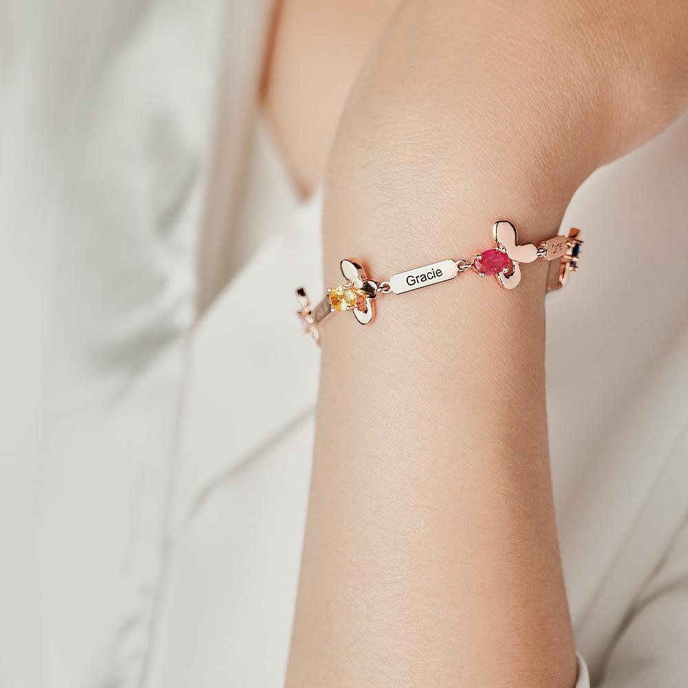 Bracelet Fleur Avec Texte Personnalisé, Pierre De Naissance Personnalisée, Bijoux Souvenir - votrecollierprenomfr