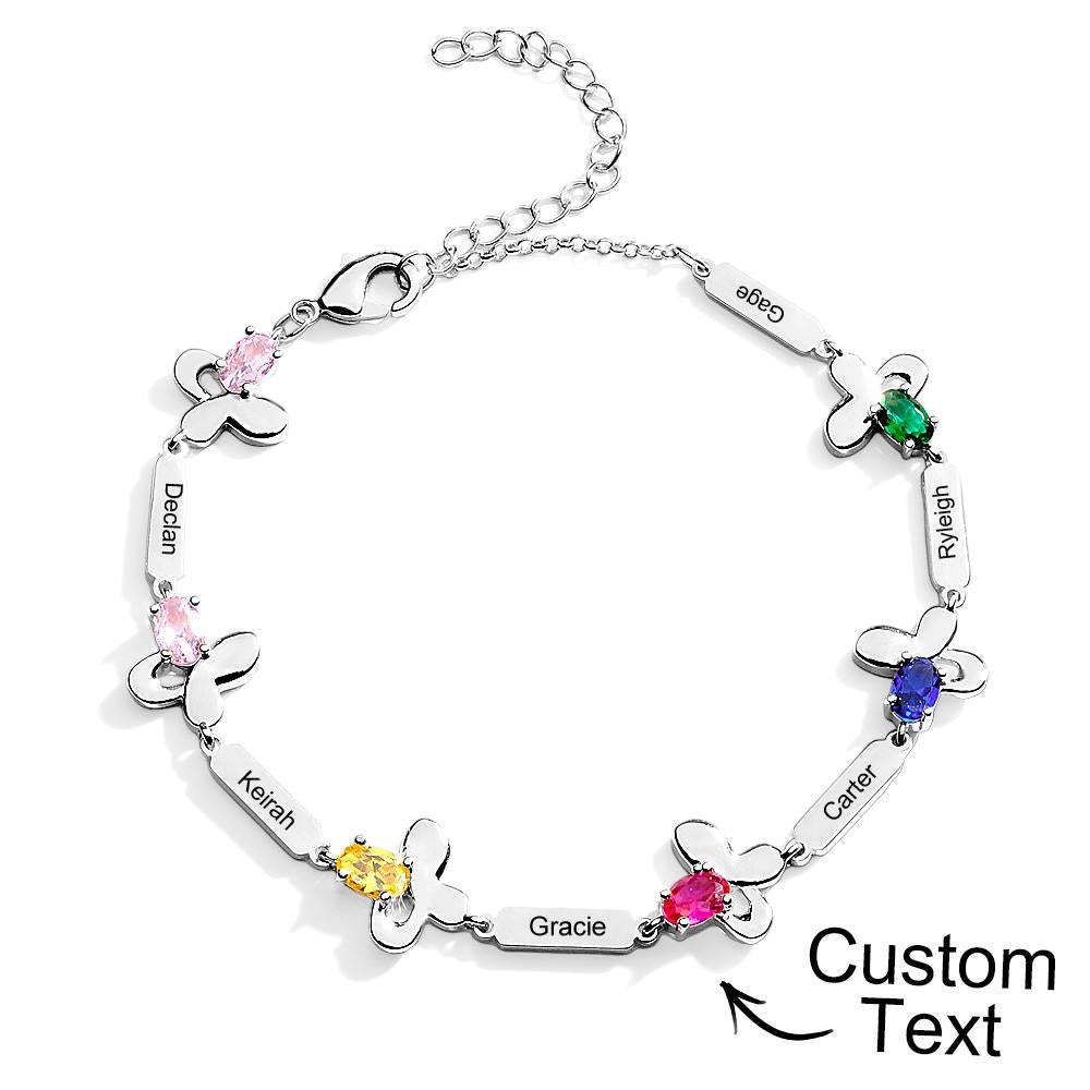 Bracelet Fleur Avec Texte Personnalisé, Pierre De Naissance Personnalisée, Bijoux Souvenir - votrecollierprenomfr
