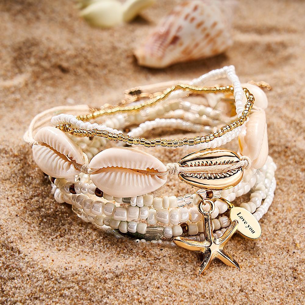 Nom Personnalisé Bracelet Beach Shell Boho Cadeau Pour Elle - votrecollierprenomfr
