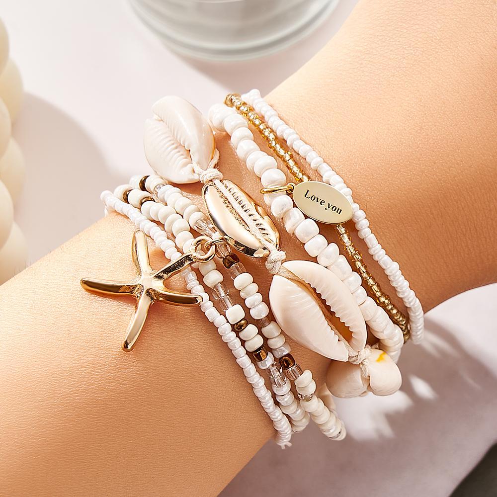 Nom Personnalisé Bracelet Beach Shell Boho Cadeau Pour Elle - votrecollierprenomfr