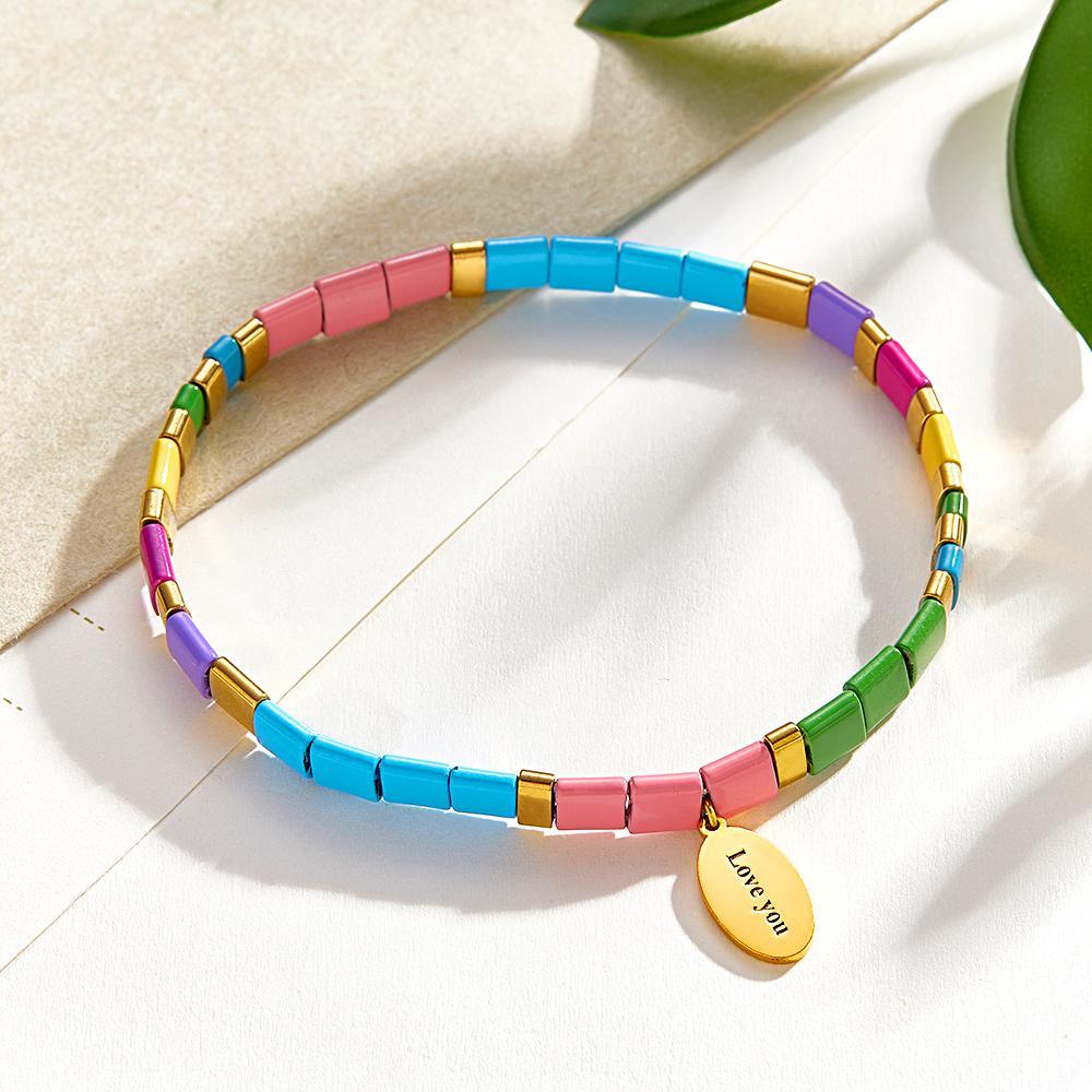 Bracelet De Perles Tila Avec Texte Personnalisé, Vintage, À La Mode, Cadeau - votrecollierprenomfr
