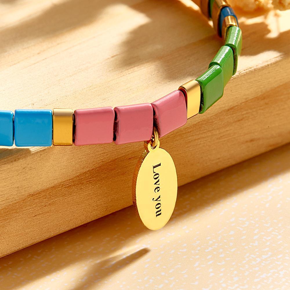 Bracelet De Perles Tila Avec Texte Personnalisé, Vintage, À La Mode, Cadeau - votrecollierprenomfr