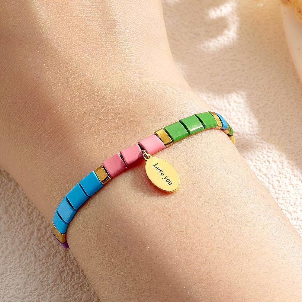 Bracelet De Perles Tila Avec Texte Personnalisé, Vintage, À La Mode, Cadeau - votrecollierprenomfr