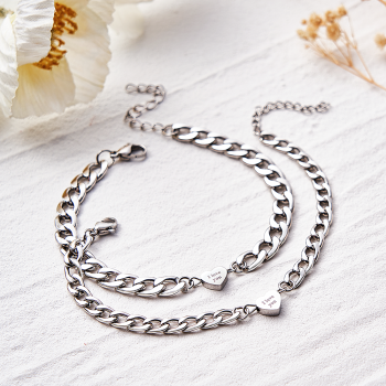 Ensemble De Bracelets À Graver, Chaîne Personnalisée À La Mode, Pendentif En Forme De Cœur, Cadeau Pour Couples - votrecollierprenomfr