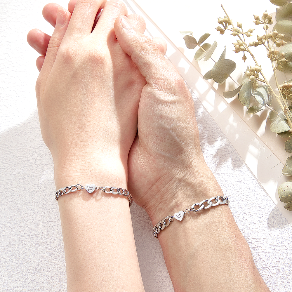 Ensemble De Bracelets À Graver, Chaîne Personnalisée À La Mode, Pendentif En Forme De Cœur, Cadeau Pour Couples - votrecollierprenomfr