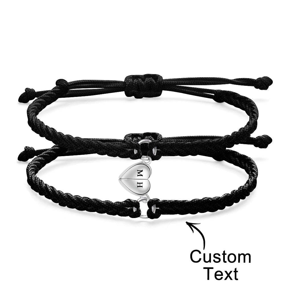 Bracelet Lettre Personnalisé Tissé Coeur Magnétique Cadeau De Couple - votrecollierprenomfr