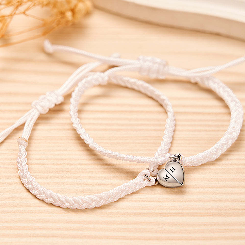 Bracelet Lettre Personnalisé Tissé Coeur Magnétique Cadeau De Couple - votrecollierprenomfr