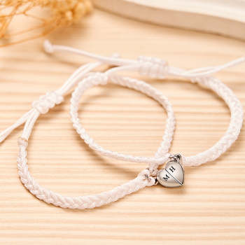 Bracelet Lettre Personnalisé Tissé Coeur Magnétique Cadeau De Couple - votrecollierprenomfr