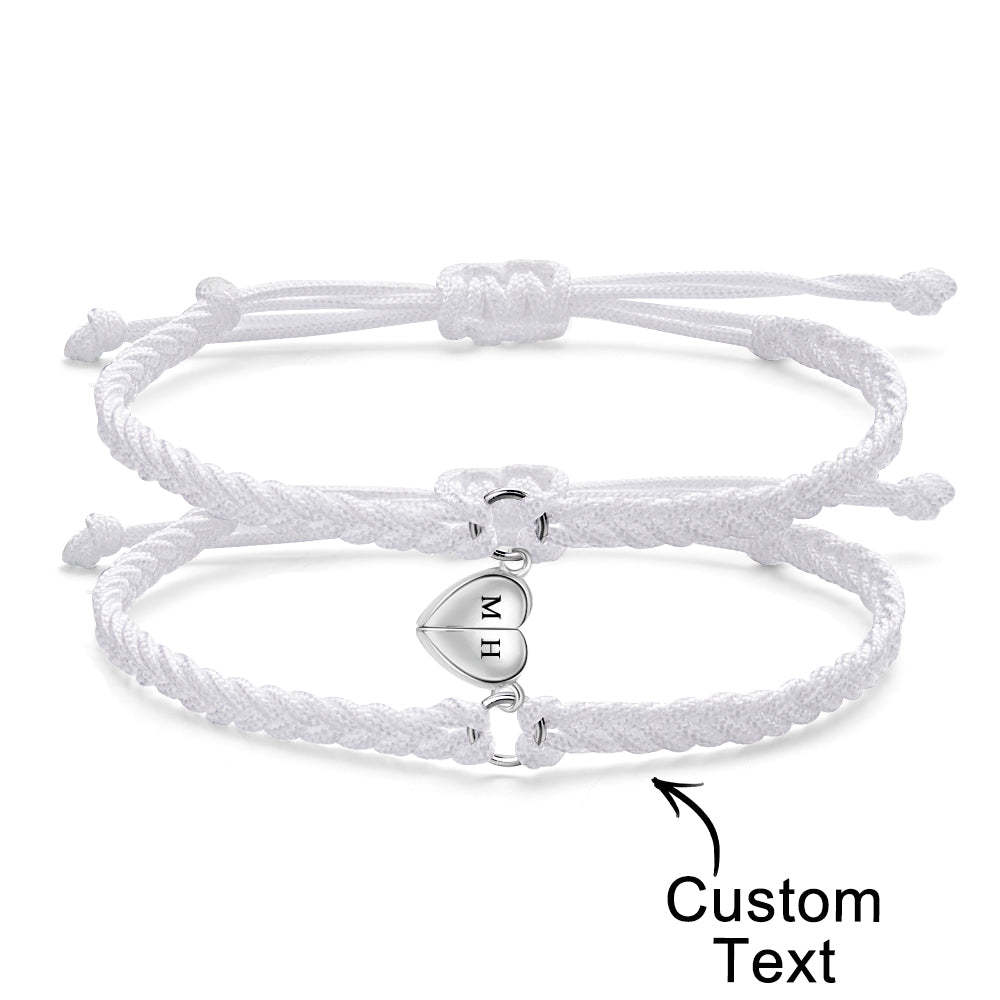 Bracelet Lettre Personnalisé Tissé Coeur Magnétique Cadeau De Couple - votrecollierprenomfr