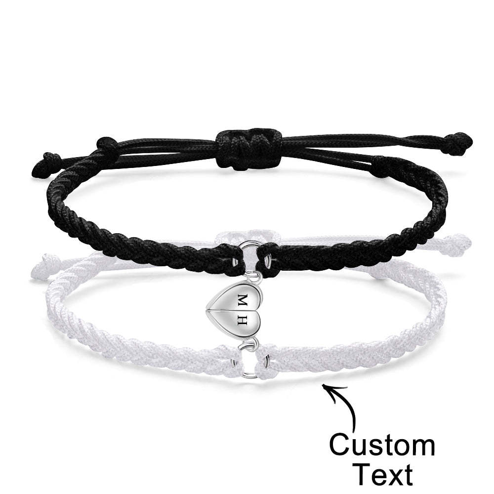 Bracelet Lettre Personnalisé Tissé Coeur Magnétique Cadeau De Couple - votrecollierprenomfr