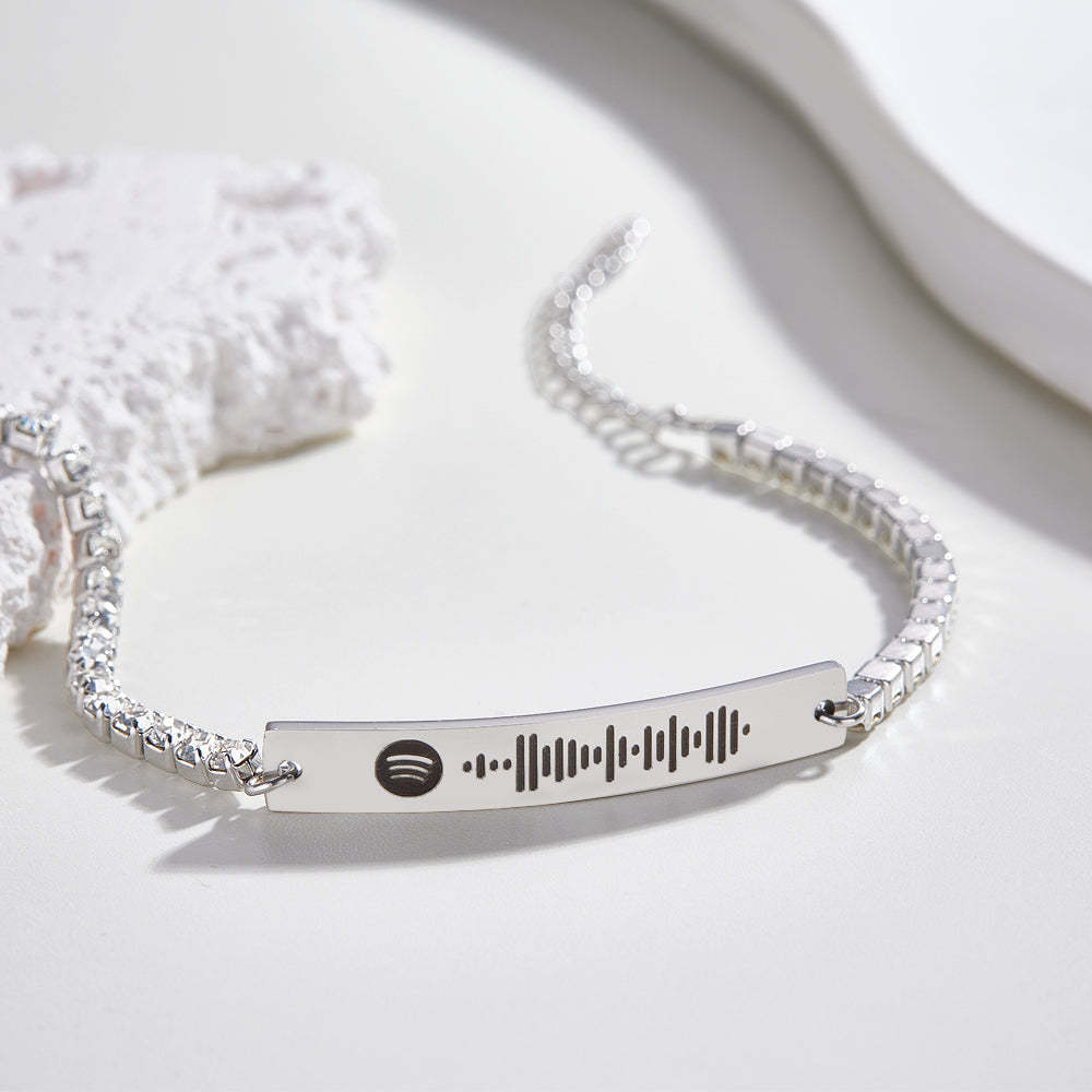 Bracelet De Tennis À Code Spotify Scannable Personnalisé Barre Gravée Unique Tous Les Diamants Bracelet Cadeau Pour Elle - votrecollierprenomfr