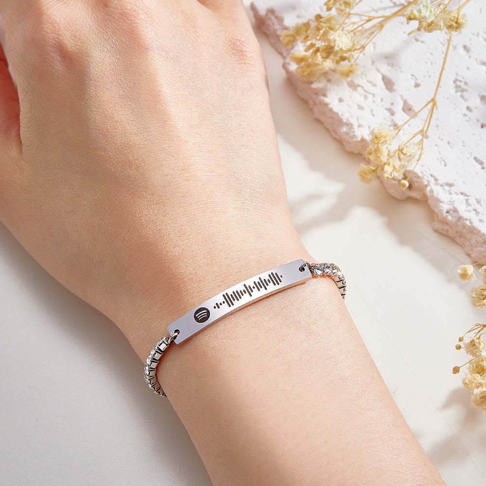 Bracelet De Tennis À Code Spotify Scannable Personnalisé Barre Gravée Unique Tous Les Diamants Bracelet Cadeau Pour Elle - votrecollierprenomfr