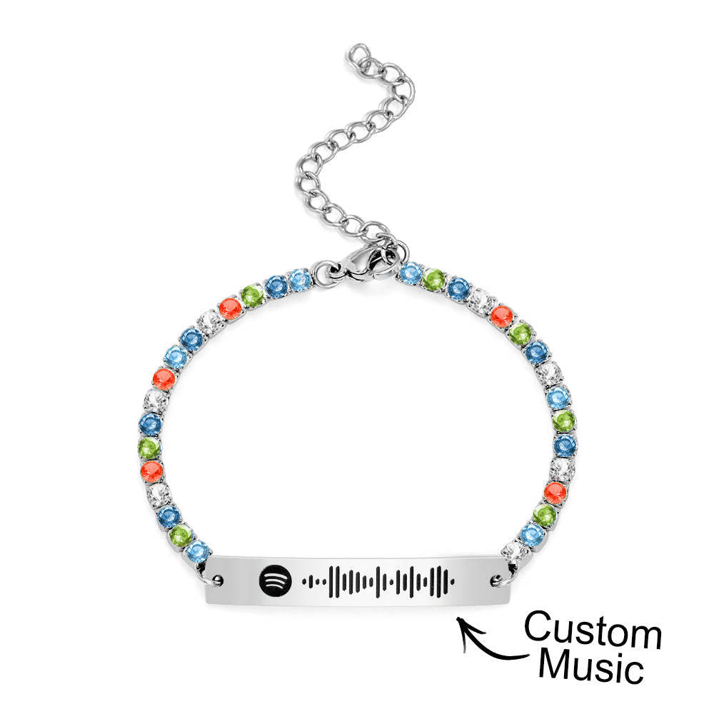 Bracelet De Tennis À Code Spotify Scannable Personnalisé Barre Gravée Unique Tous Les Diamants Bracelet Cadeau Pour Elle - votrecollierprenomfr