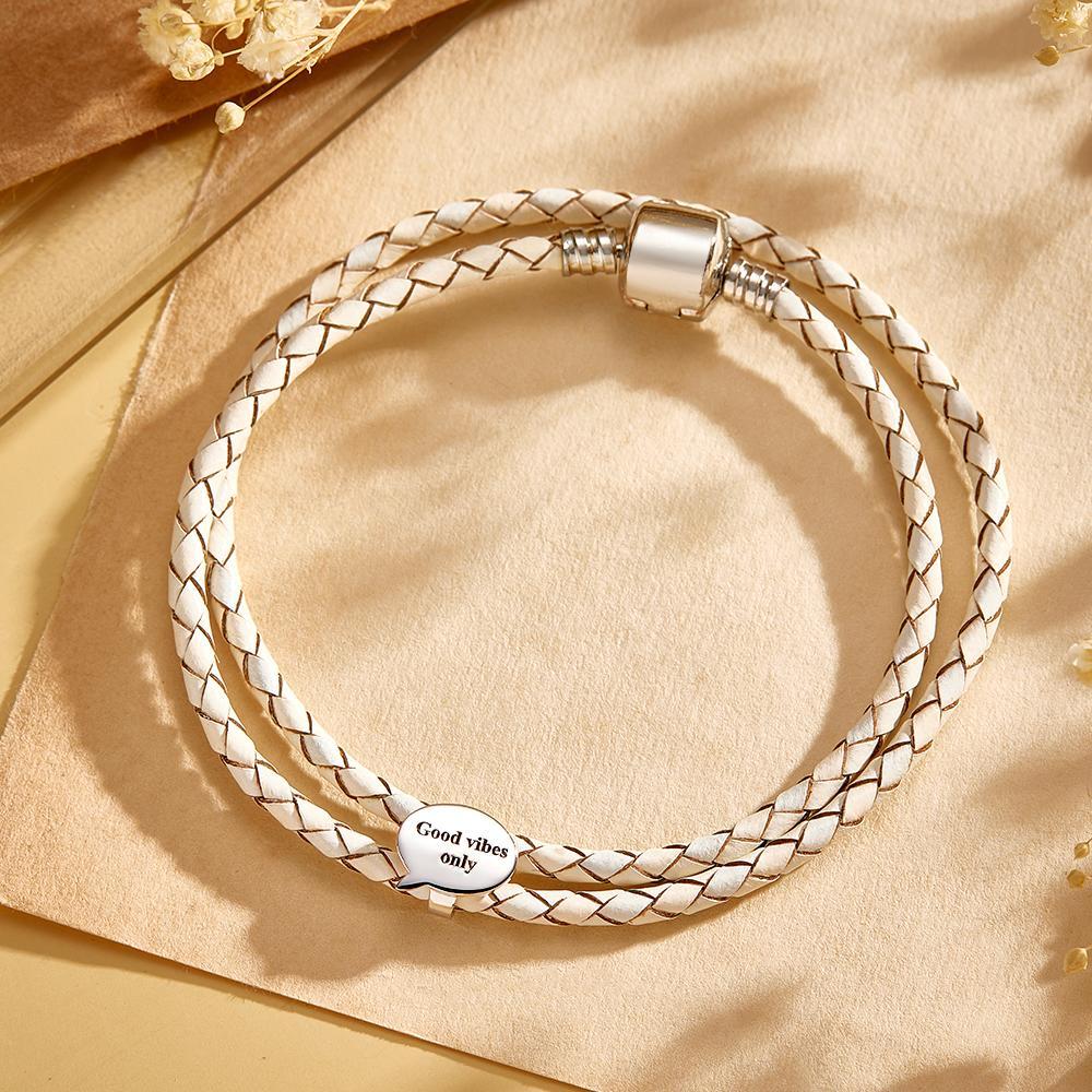Bracelet En Cuir Gravable Accessoires De Bulle De Dialogue Personnalisés Cadeaux De Bijoux Pour Elle - votrecollierprenomfr