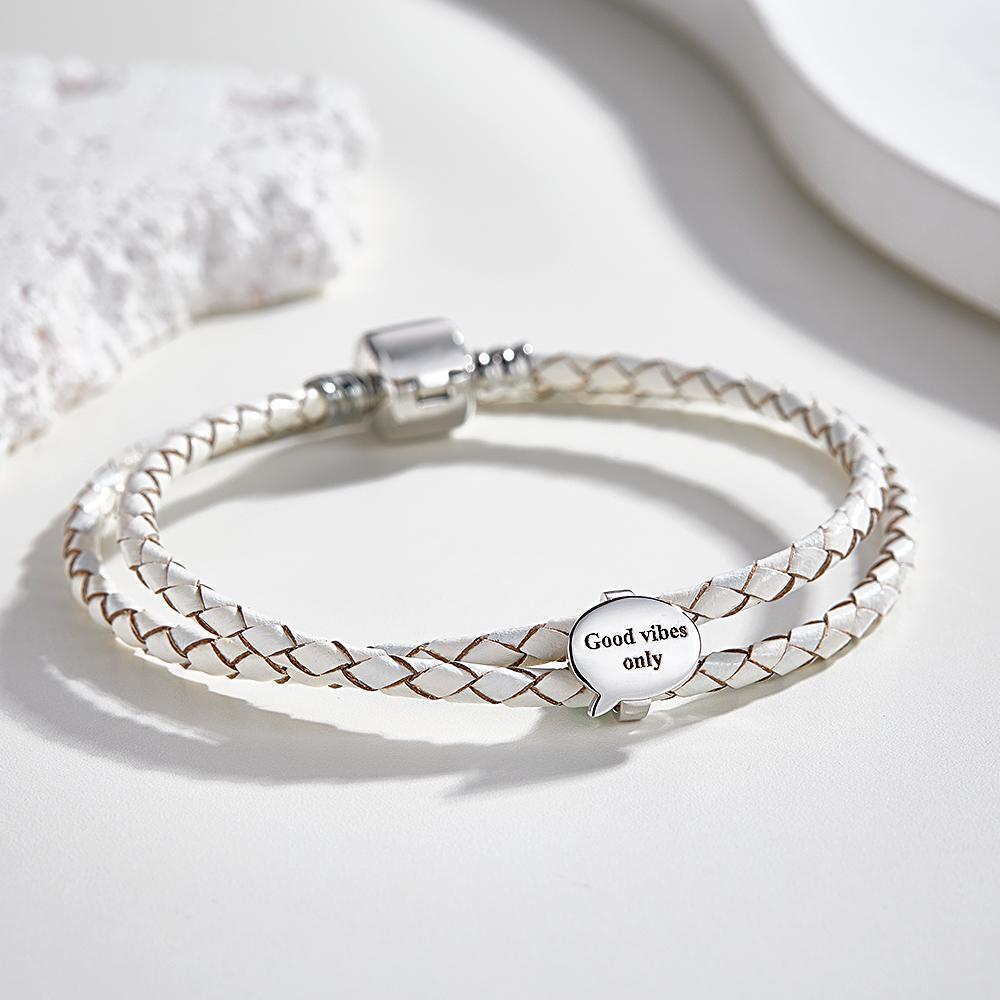 Bracelet En Cuir Gravable Accessoires De Bulle De Dialogue Personnalisés Cadeaux De Bijoux Pour Elle - votrecollierprenomfr
