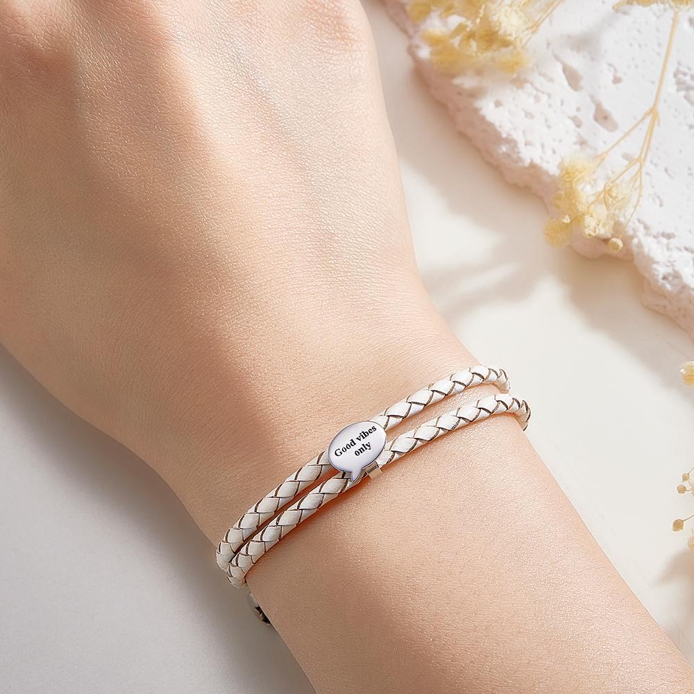 Bracelet En Cuir Gravable Accessoires De Bulle De Dialogue Personnalisés Cadeaux De Bijoux Pour Elle - votrecollierprenomfr