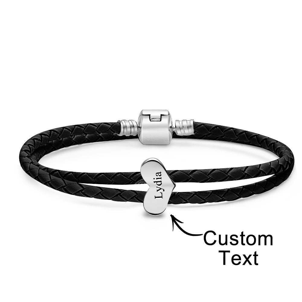 Bracelet En Cuir Gravable, Nombre Personnalisé D'accessoires De Cœur En Option, Bijoux Cadeaux Pour Elle - votrecollierprenomfr