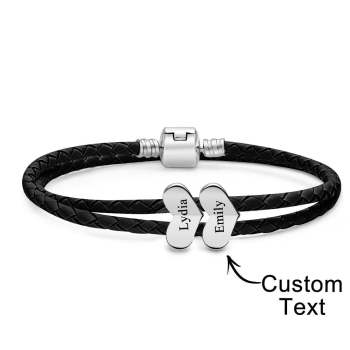 Bracelet En Cuir Gravable, Nombre Personnalisé D'accessoires De Cœur En Option, Bijoux Cadeaux Pour Elle - votrecollierprenomfr