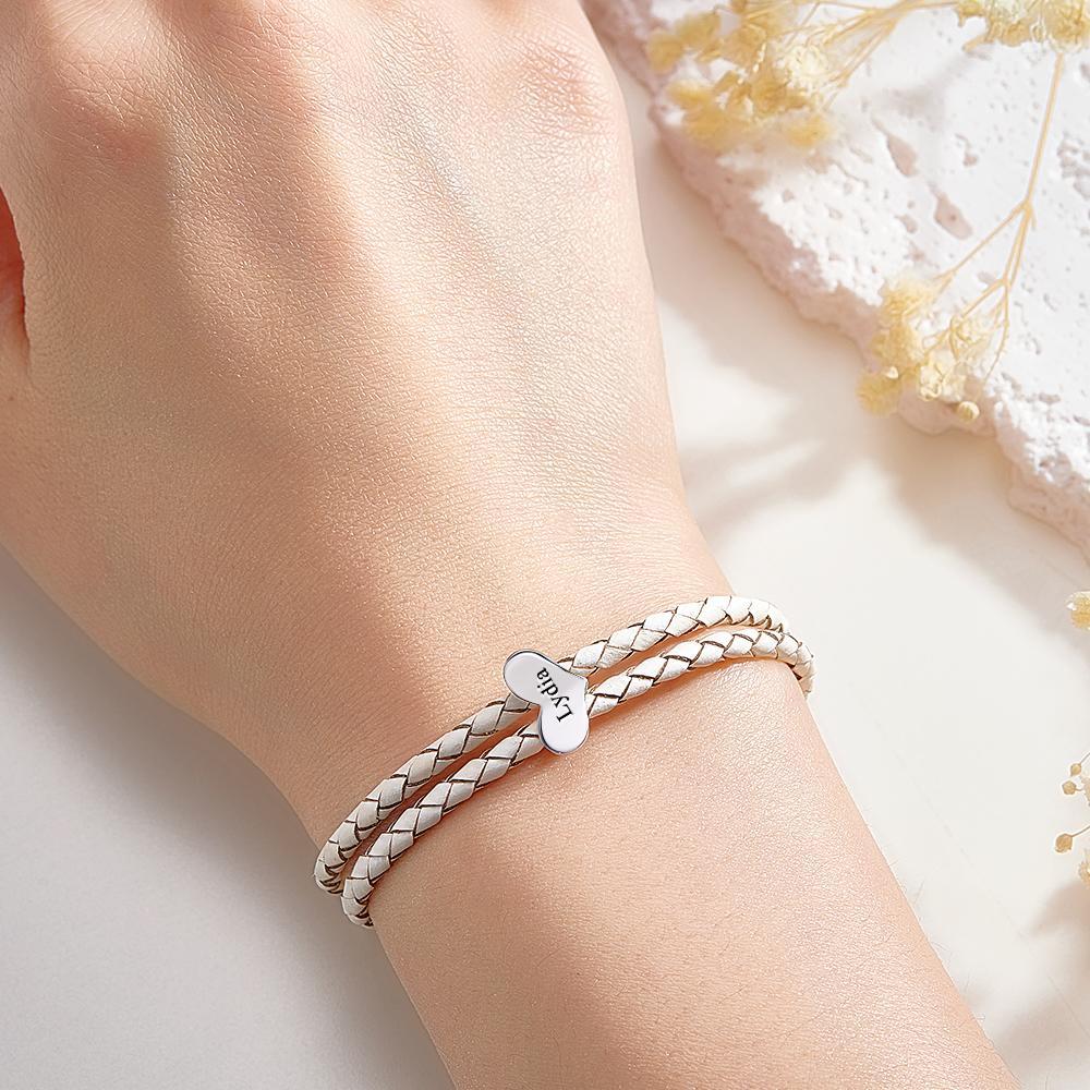 Bracelet En Cuir Gravable, Nombre Personnalisé D'accessoires De Cœur En Option, Bijoux Cadeaux Pour Elle - votrecollierprenomfr