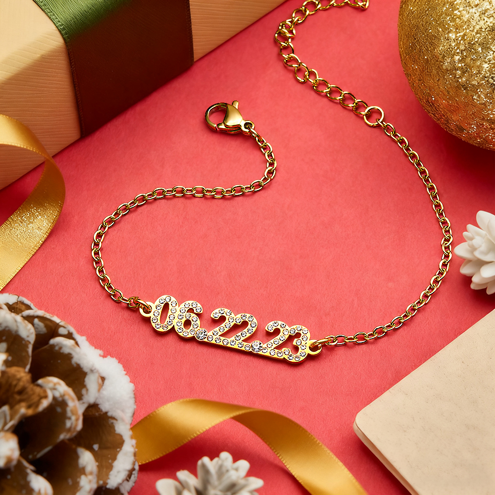 Bracelet Date Personnalisé - Bracelet Date Anniversaire Sur Mesure Pour Elle - Bracelet Date Gravé Minimaliste - Cadeau Surprise Pour Une Amie