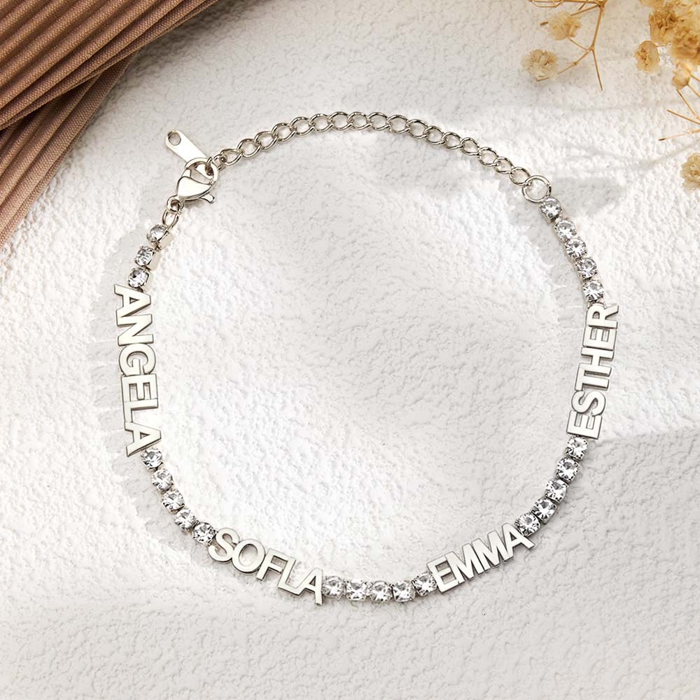 Bracelet Personnalisé Avec Nom De Famille, Orné De Diamants Cz Gravés, Cadeau Sentimental Pour Elle - votrecollierprenomfr