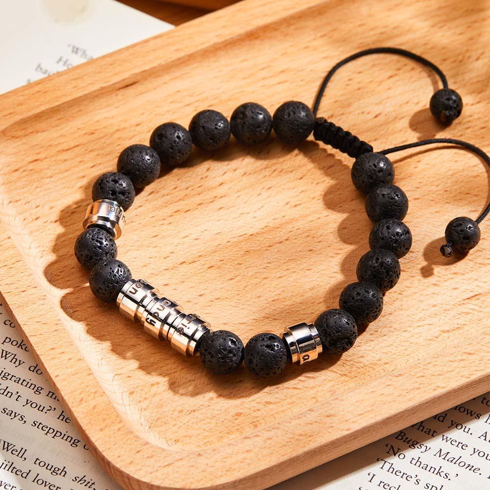 Pierres De Lave Perles Personnalisées Bracelet Perlé Pour Homme Meilleur Cadeau Pour Bff - votrecollierprenomfr