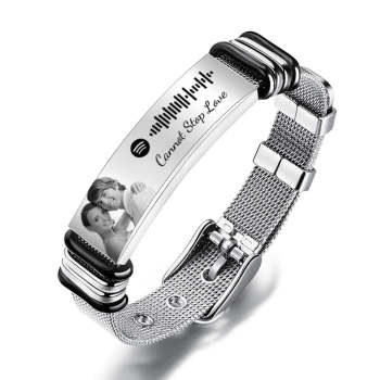 Bracelet Personnalisé En Acier Inoxydable Avec Photo Gravée Spotify Music, Meilleurs Cadeaux Pour Hommes, Cadeaux Pour Couples - votrecollierprenomfr