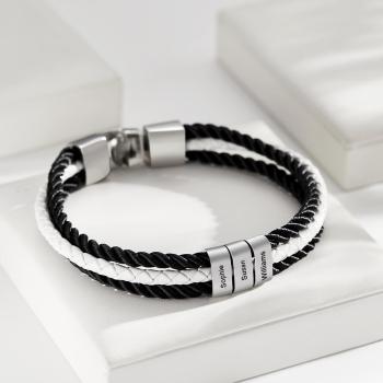 Bracelet Gravé Personnalisé Cadeaux En Cuir Tressé Pour Hommes - votrecollierprenomfr
