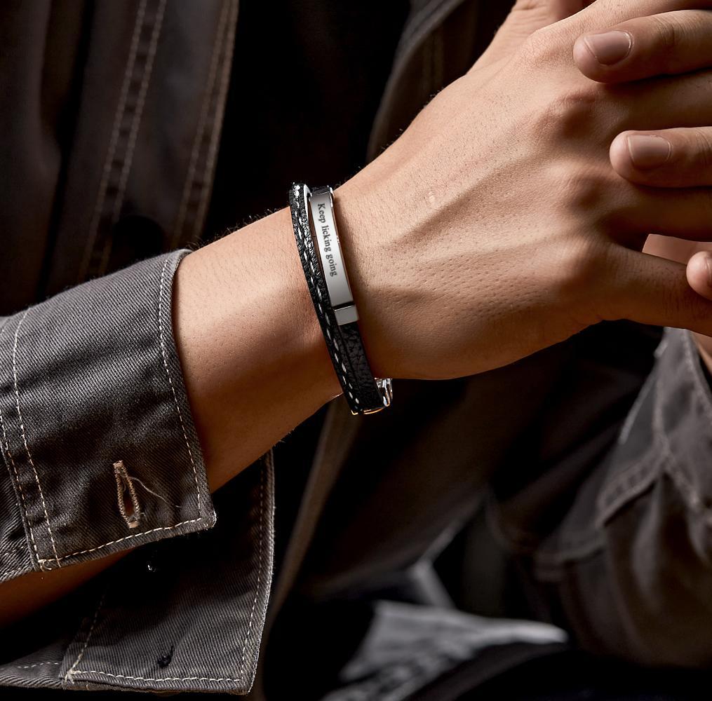 Bracelet Gravé Personnalisé Cadeaux De Couples En Cuir Punk Créatifs - votrecollierprenomfr