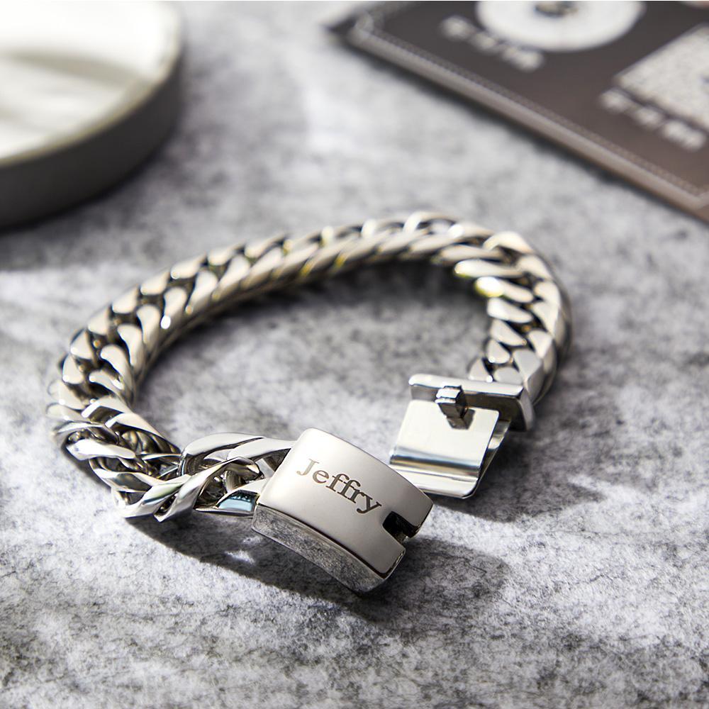 Bracelet Gravé Personnalisé Bracelet Cubain En Acier Inoxydable Cadeau Pour Homme - votrecollierprenomfr
