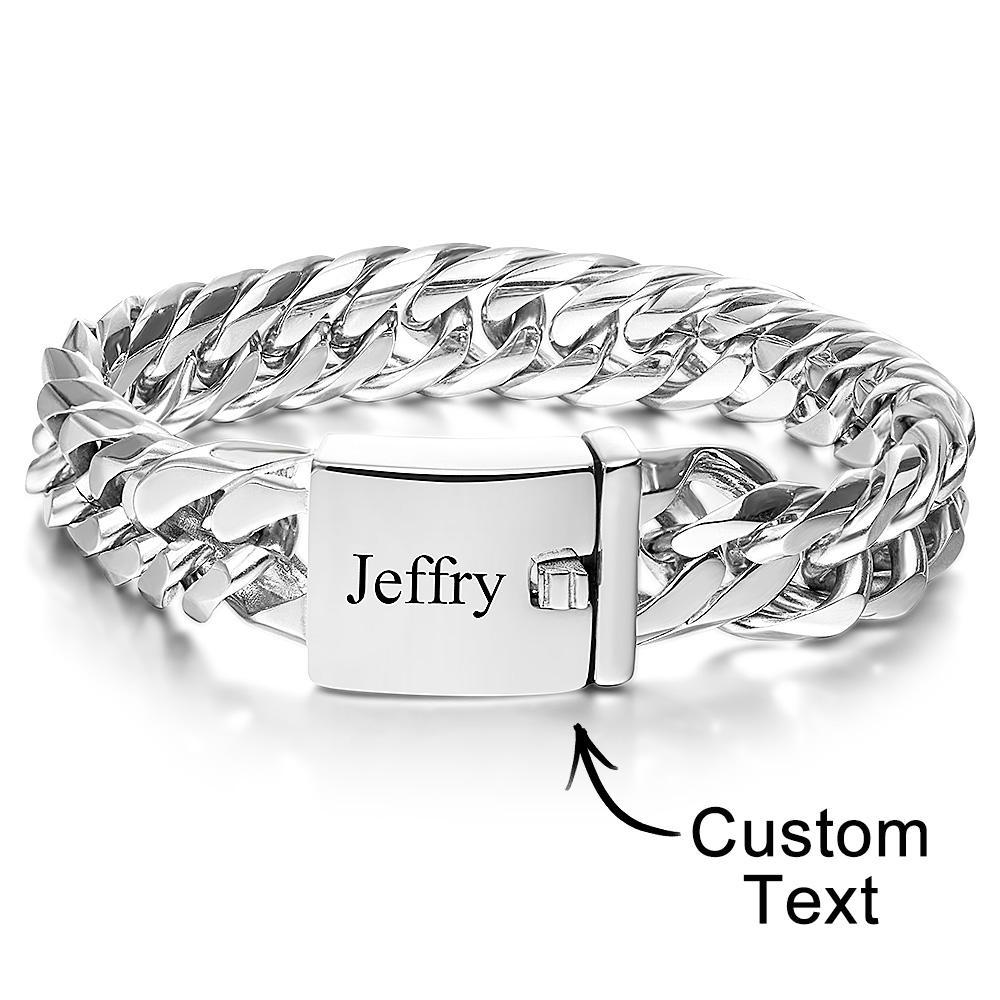 Bracelet Gravé Personnalisé Bracelet Cubain En Acier Inoxydable Cadeau Pour Homme - votrecollierprenomfr