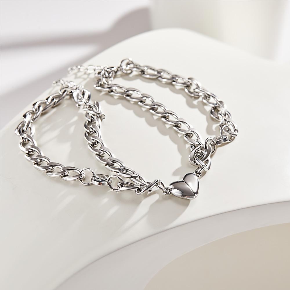 Bracelet Gravé Personnalisé Lettre Personnalisée Couples Ensemble De Bracelet Magnétique Cubain - votrecollierprenomfr