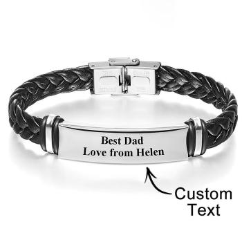 Bracelet En Cuir Gravé Personnalisé Bracelet Pour Homme Meilleur Papa Cadeau Commémoratif - votrecollierprenomfr
