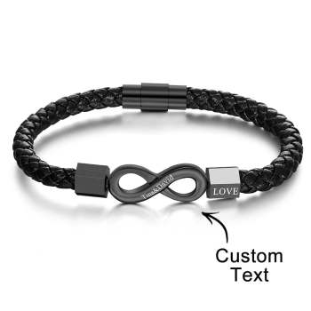 Bracelet Gravé Personnalisé Bracelet En Cuir Infini Cadeau Pour Petit Ami - votrecollierprenomfr