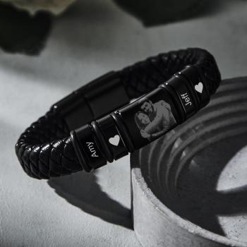 Bracelet Gravé Photo Personnalisé Bracelet Homme Cuir Personnalisé Cadeau Anniversaire - votrecollierprenomfr