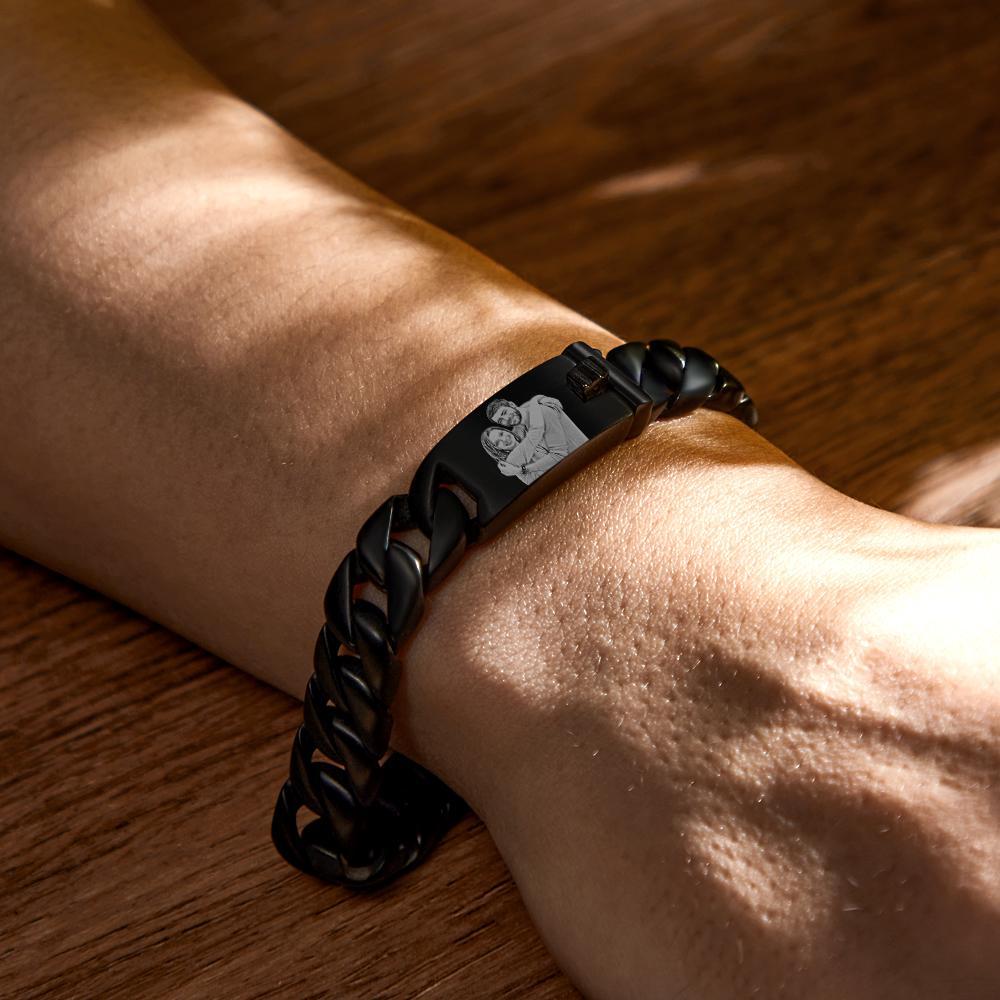 Cadeaux Punk De Bracelet De Chaîne Épaisse Gravés Par Photo Faite Sur Commande Pour Lui - votrecollierprenomfr