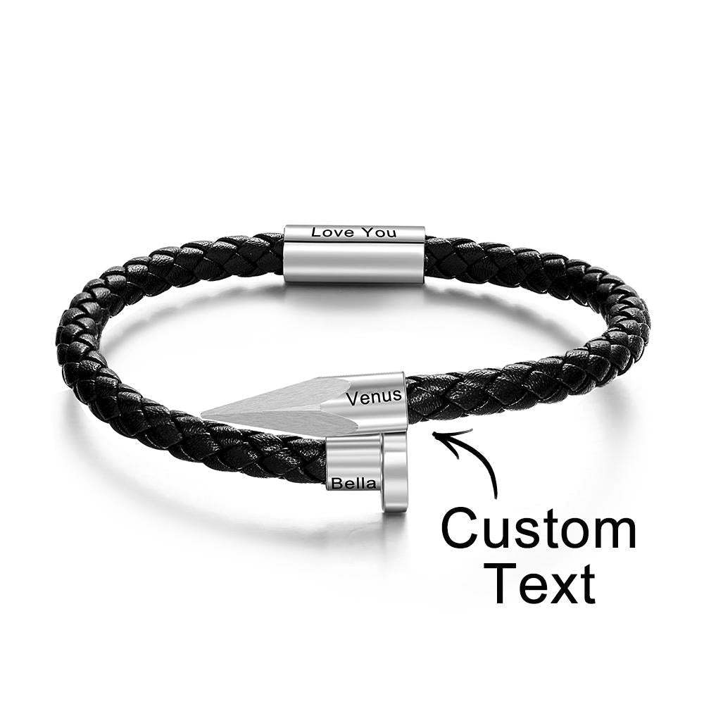 Bracelet À Clous En Cuir Gravé Bracelet De Corde Vintage Personnalisé Cadeaux Pour Lui - votrecollierprenomfr