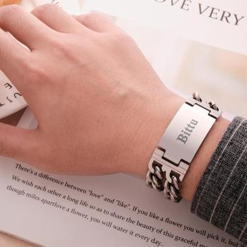Nom Personnalisé Bracelet Large Gravé Cadeaux De Bracelet De Mode Pour Lui - votrecollierprenomfr