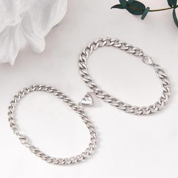 Bracelet Magnétique Gravé Personnalisé Bracelet Assorti En Forme De Coeur Pour Les Couples - votrecollierprenomfr
