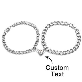 Bracelet Magnétique Gravé Personnalisé Bracelet Assorti En Forme De Coeur Pour Les Couples - votrecollierprenomfr
