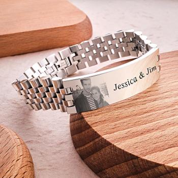 Bracelet Large Photo Personnalisé Avec Texte Gravé Bracelet Vintage Cadeaux Pour Lui - votrecollierprenomfr