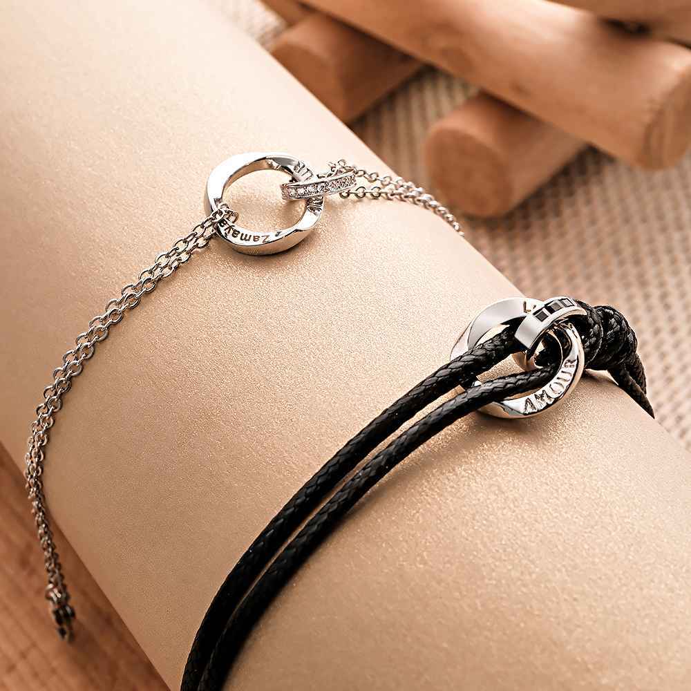 Bracelet De Couple Élégant Bracelet Tressé Personnalisé Gravé Cadeaux De La Saint-valentin - votrecollierprenomfr