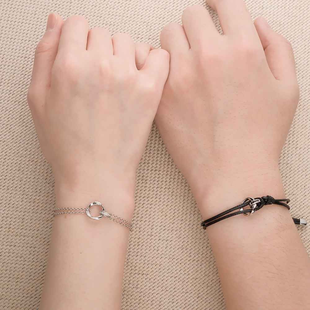 Bracelet De Couple Élégant Bracelet Tressé Personnalisé Gravé Cadeaux De La Saint-valentin - votrecollierprenomfr