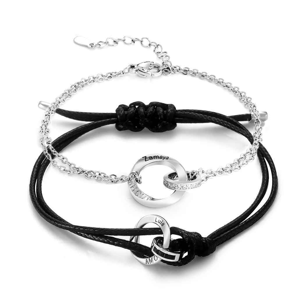 Bracelet De Couple Élégant Bracelet Tressé Personnalisé Gravé Cadeaux De La Saint-valentin - votrecollierprenomfr