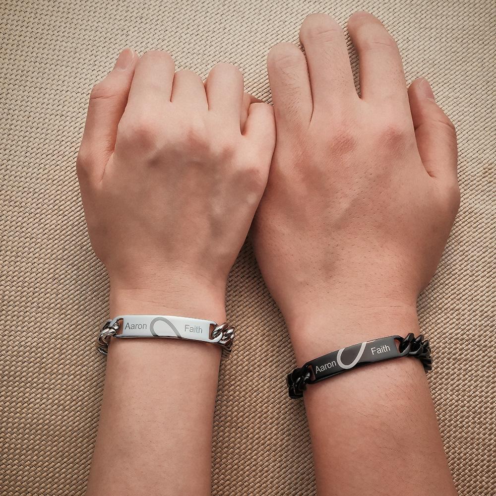 Bracelet Couple Gravé Personnalisé Unique Amour Coeur Large Chaîne Bracelet Saint Valentin Cadeaux - votrecollierprenomfr