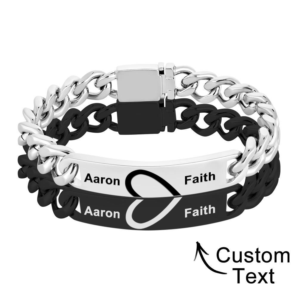 Bracelet Couple Gravé Personnalisé Unique Amour Coeur Large Chaîne Bracelet Saint Valentin Cadeaux - votrecollierprenomfr