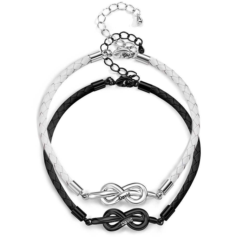 Bracelet De Couple Gravé En Corde Bracelet Tressé Personnalisé Cadeaux De La Saint-valentin - votrecollierprenomfr