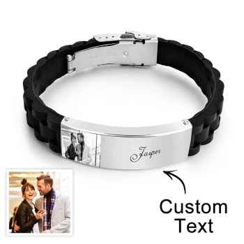 Bracelet En Silicone Avec Photo Personnalisée Bracelet Large Vintage Gravé Pour Homme - votrecollierprenomfr