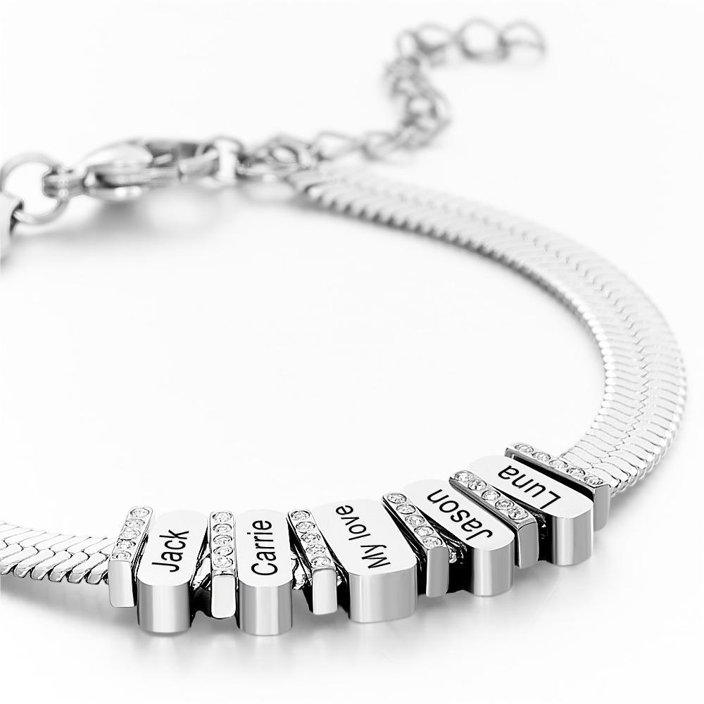 Chaînes En Forme De Serpent Avec Perles Familiales En Diamant Personnalisées Avec Nom De Famille, Offrant Un Cadeau Spécial Pour Couple - votrecollierprenomfr