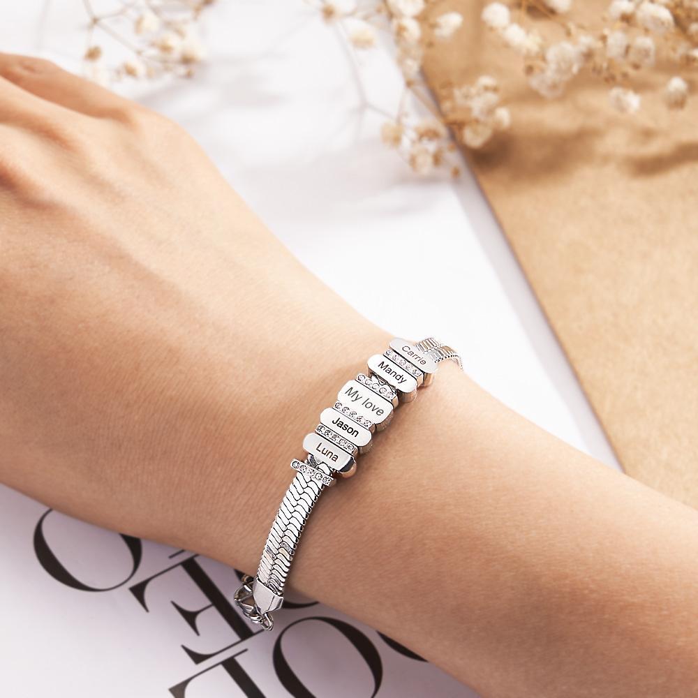 Chaînes En Forme De Serpent Avec Perles Familiales En Diamant Personnalisées Avec Nom De Famille, Offrant Un Cadeau Spécial Pour Couple - votrecollierprenomfr